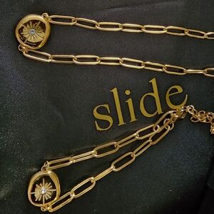 Slide Jewelry Stainless Steel Necklace Bracelet Set With Starburst Design. NIB